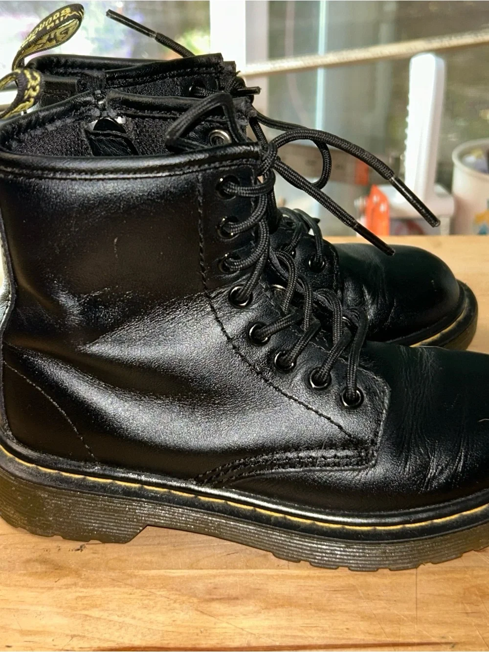 Dr. Martens toddlers Black Leather Combat Ankle Boots Lace-Up Zip US 12